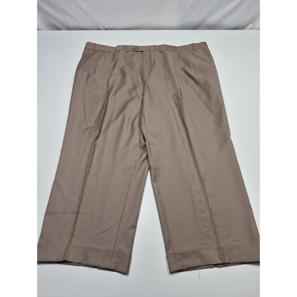 Angelico Suit Pants Mens 34x26 Beige Super 140s Wool Pleated Dress Cuffed